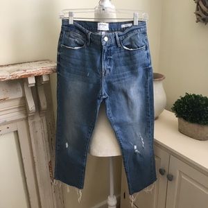 Frame Le High Raw Hem Straight Leg Jean